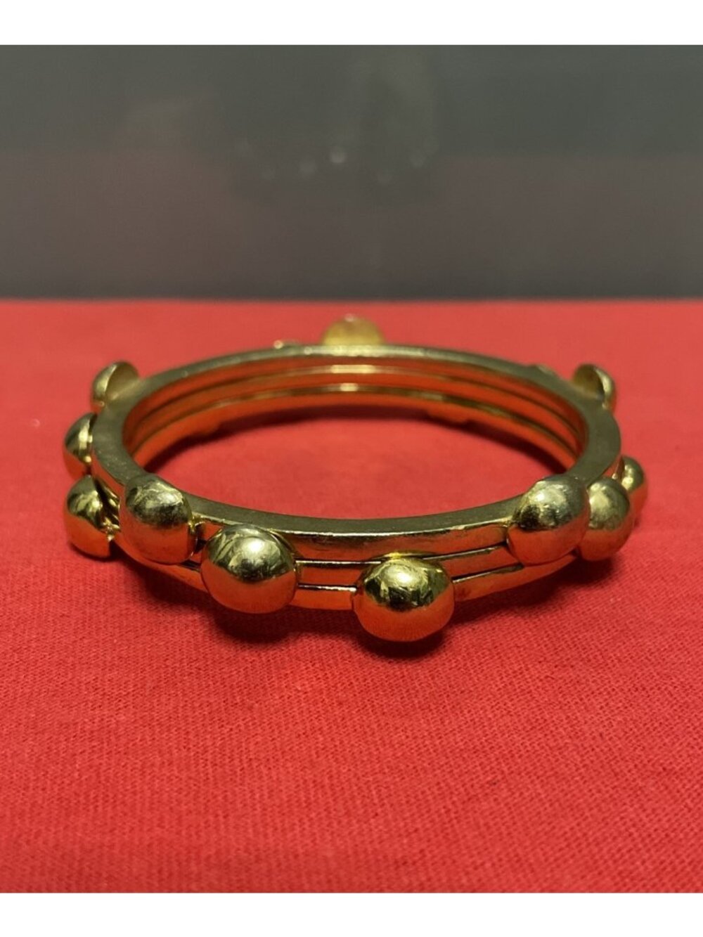 Vintage Atomic Bubble Stackable Layer Gold Tone Retro Bangle Bracelets Set of 3